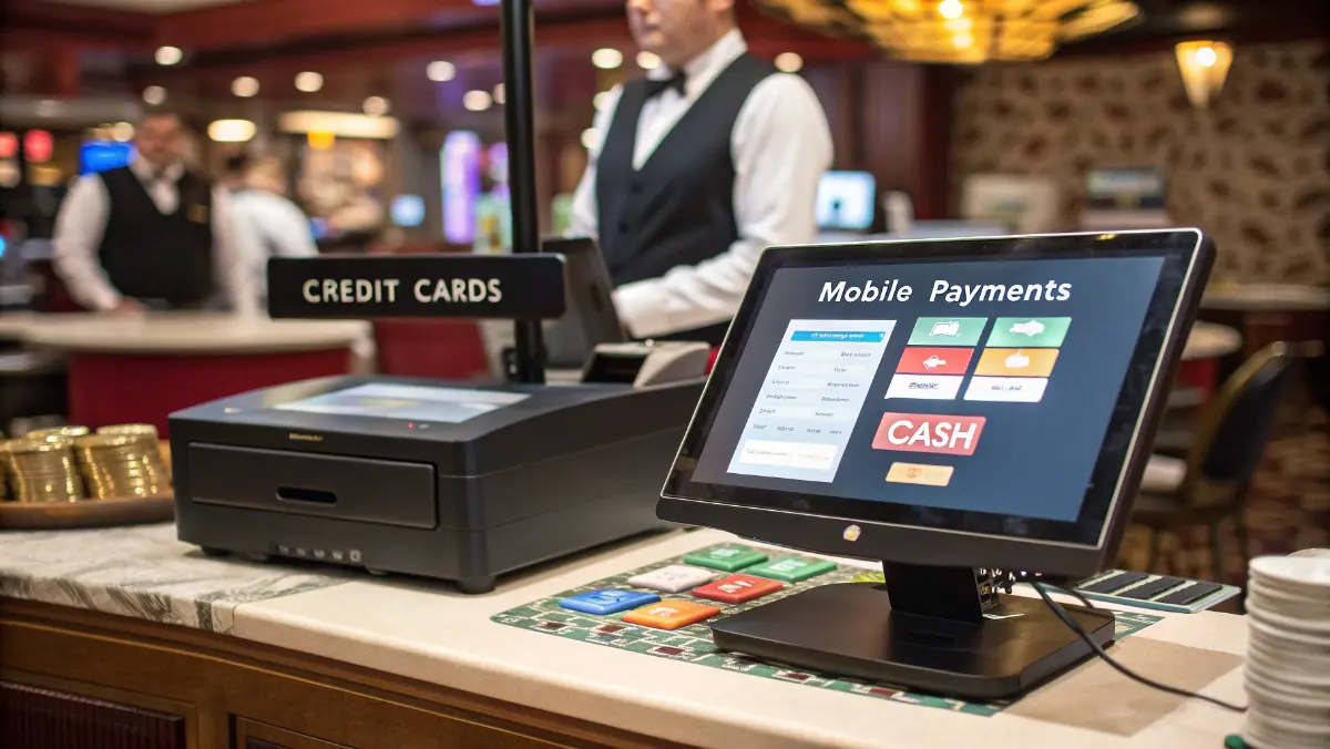 Casino cashier system showing multiple payment method integrations and transaction routing workflows