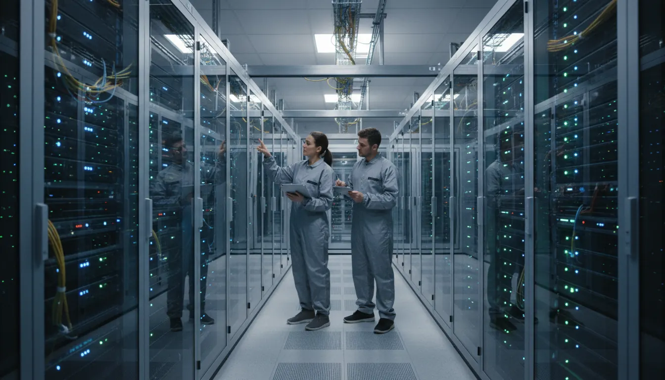 Modern data center server room with networking equipment and infrastructure