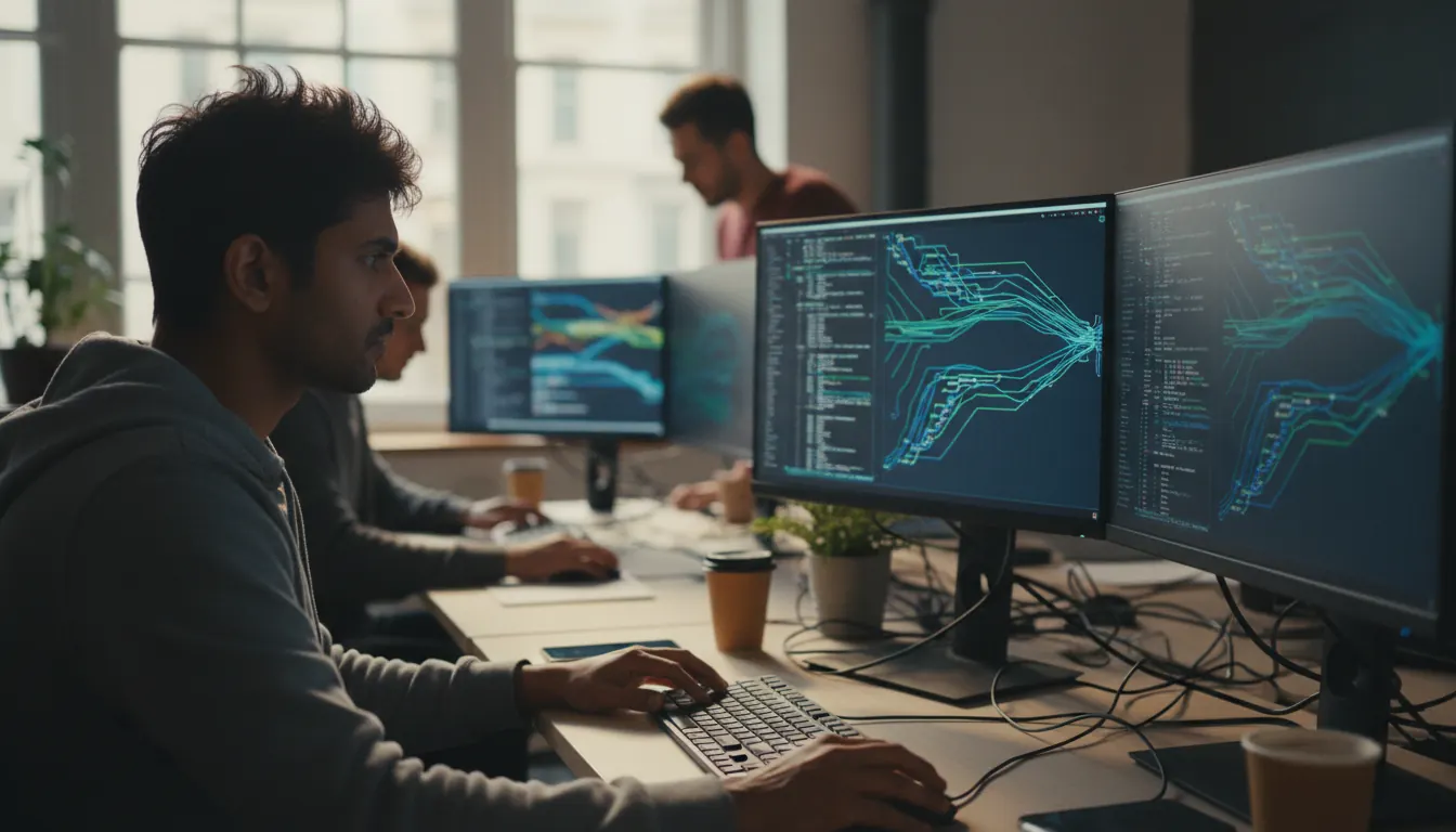 Software developer working on computer coding integration systems for online gaming platform